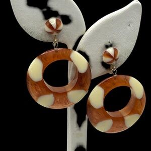 Vintage Lucite Rootbeer Float Hoop Clip Earrings
